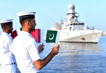 Qatar Emiri Guided Missile Naval Warship ALKHOR Arrived Karachi Port Of Beloved Peace Loving Sacred PAKISTAN To Participate In Joint Naval Drills ASAD AL BAHR With Stealth NAVAL Warship Of PAK NAVY