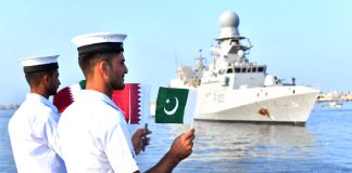 Qatar Emiri Guided Missile Naval Warship ALKHOR Arrived Karachi Port Of Beloved Peace Loving Sacred PAKISTAN To Participate In Joint Naval Drills ASAD AL BAHR With Stealth NAVAL Warship Of PAK NAVY