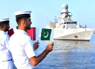 Qatar Emiri Guided Missile Naval Warship ALKHOR Arrived Karachi Port Of Beloved Peace Loving Sacred PAKISTAN To Participate In Joint Naval Drills ASAD AL BAHR With Stealth NAVAL Warship Of PAK NAVY