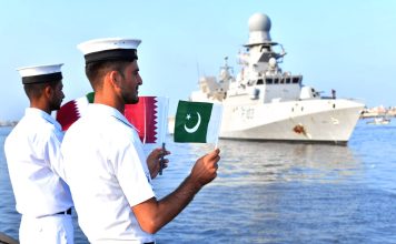 Qatar Emiri Guided Missile Naval Warship ALKHOR Arrived Karachi Port Of Beloved Peace Loving Sacred PAKISTAN To Participate In Joint Naval Drills ASAD AL BAHR With Stealth NAVAL Warship Of PAK NAVY