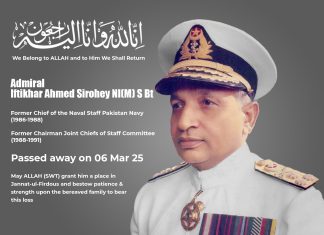 Former CHAIRMAN JOINT CHIEFS OF STAFF COMMITTEE (CJCSC) And PAK NAVAL CHIEF (CNS) Admiral Iftikhar Ahmed Sirohey Laid To Rest With Complete MILITARY HONORS In Islamabad